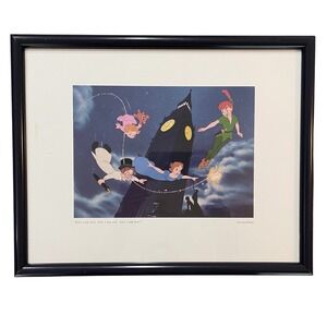 Disney Peter Pan Flying Scene Framed Art Print Tinkerbell Wendy Wall Decor